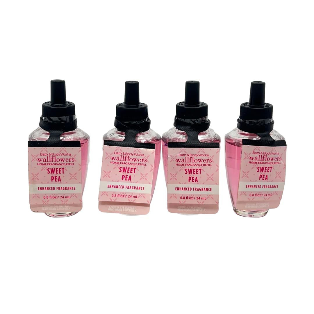 Bath & Body Works Sweet Pea refill 4-pack in view, fragrance lasts up to 30 days.