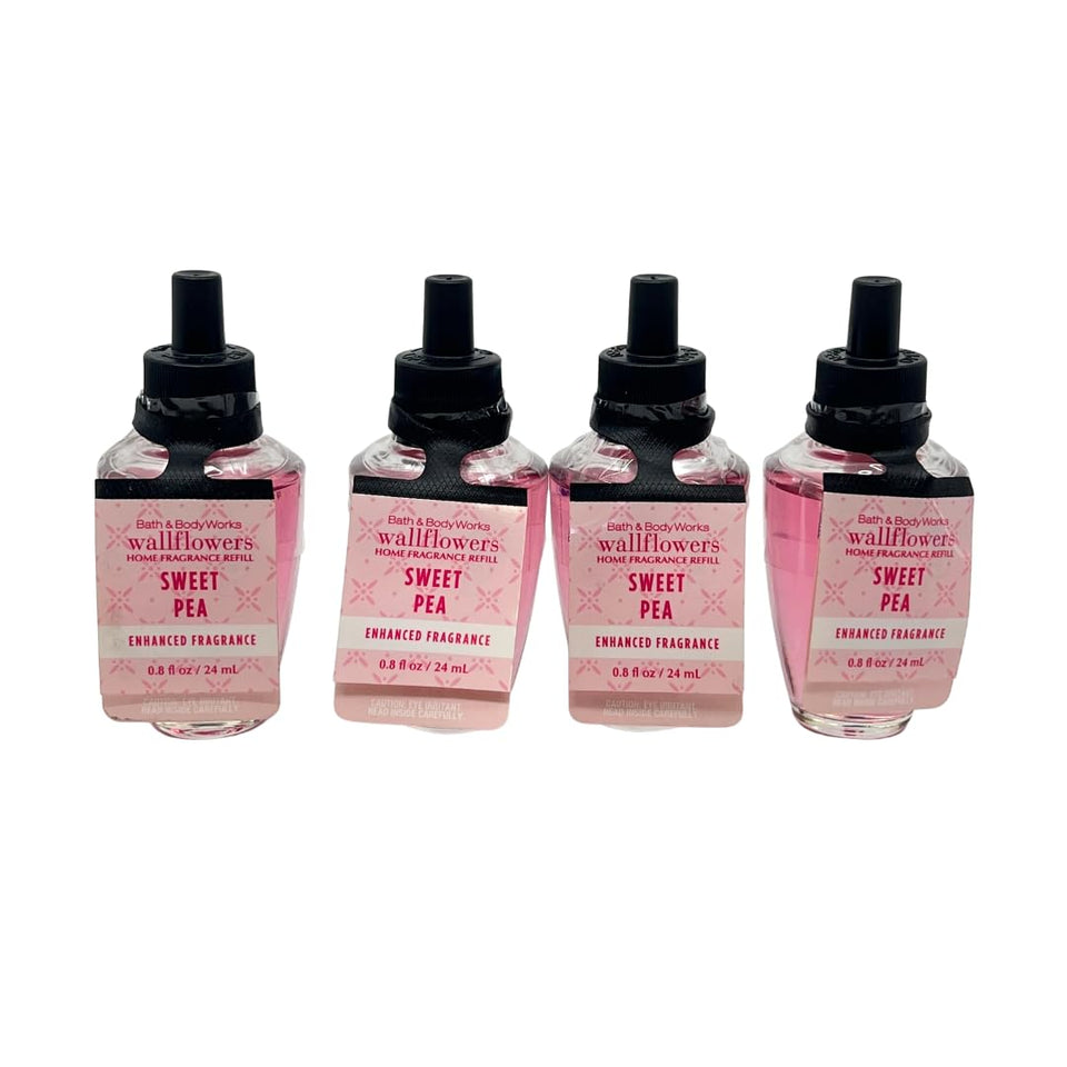 Bath & Body Works Sweet Pea refill 4-pack in view, fragrance lasts up to 30 days.