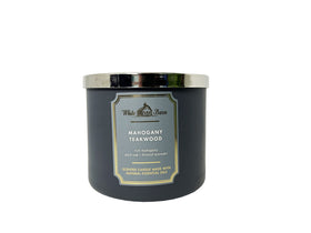Bath and Body Works White Barn Mahogany Teakwood candle front view for cozy spaces