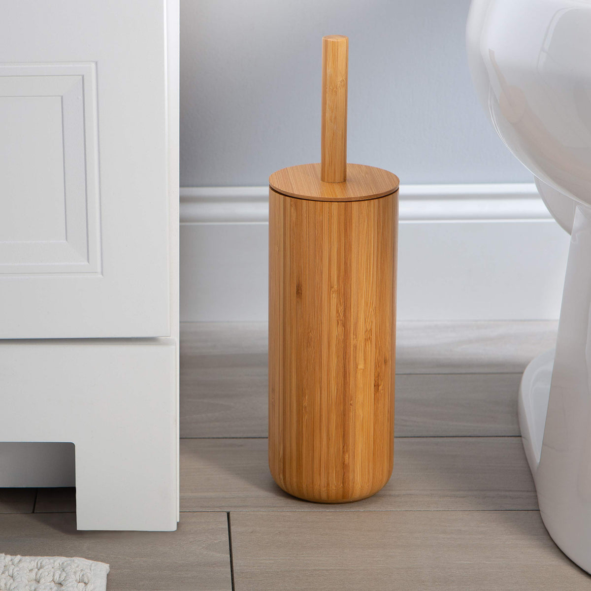 Bath Bliss compact design hides the brush while keeping floors clean.