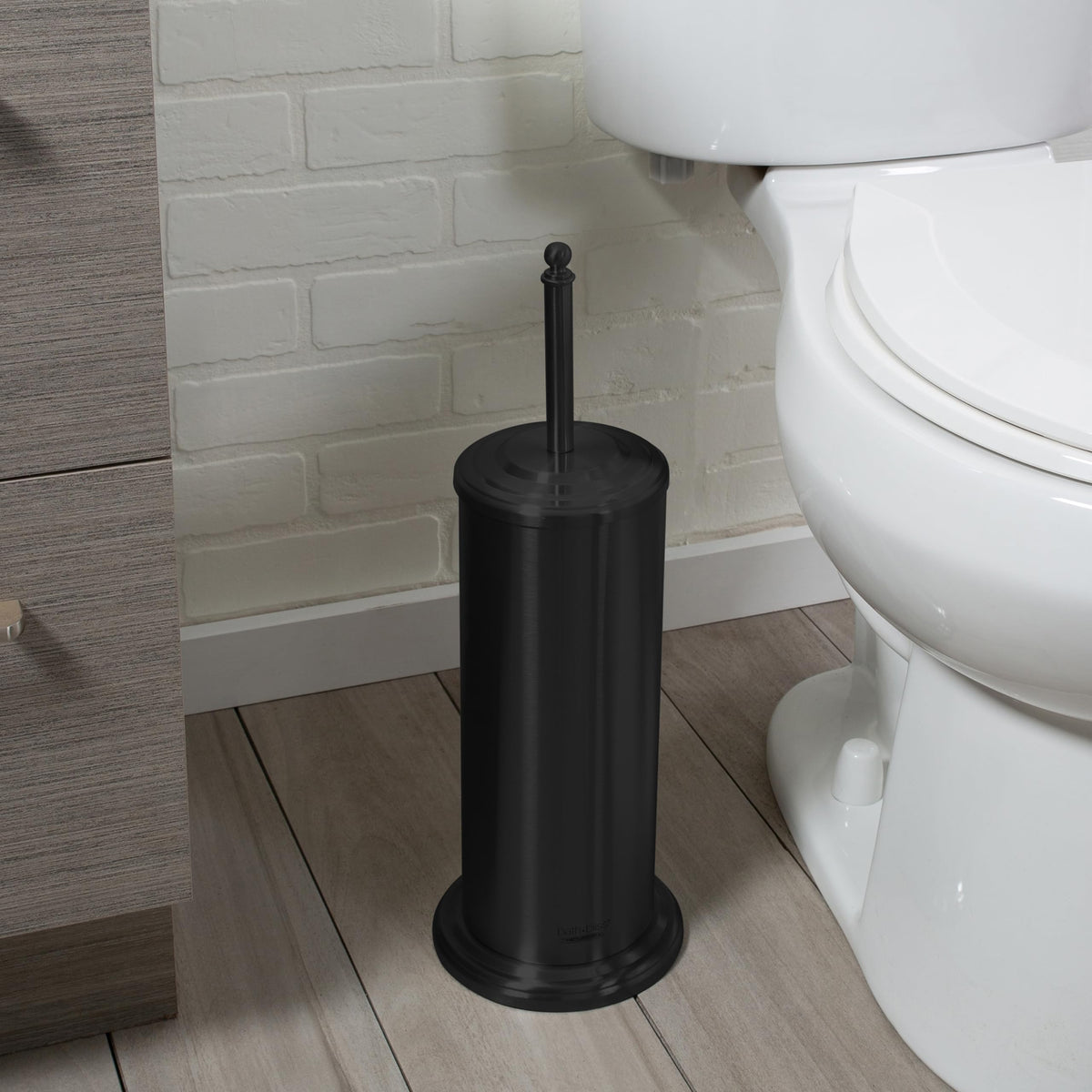Bath Bliss matte black plunger stores discreetly for easy access.