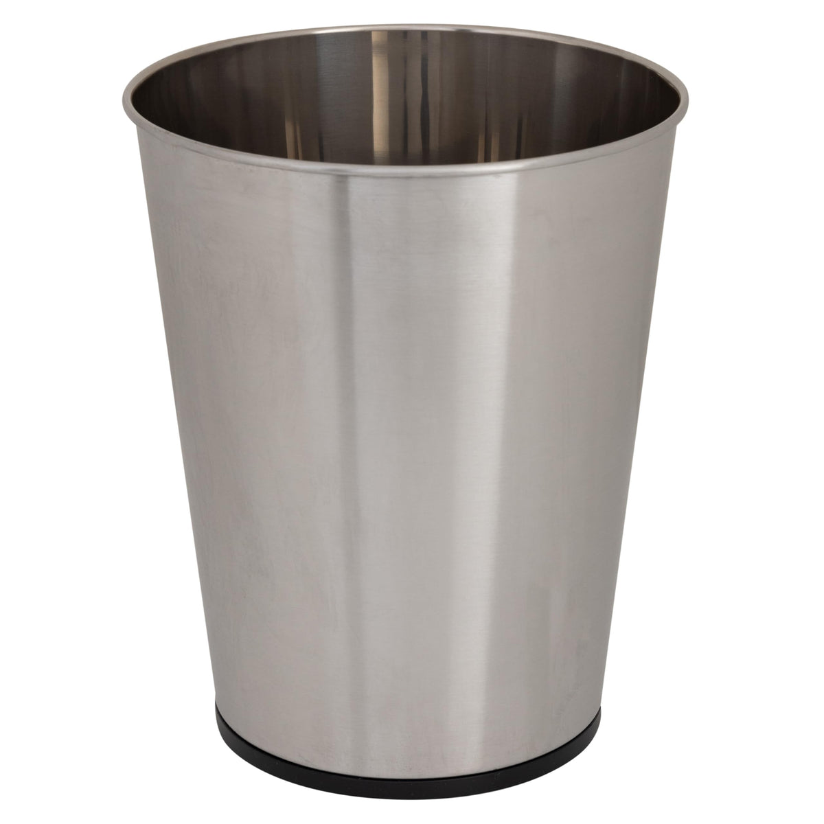 Bath Bliss stainless steel trash can with compact design for desks and bathrooms.