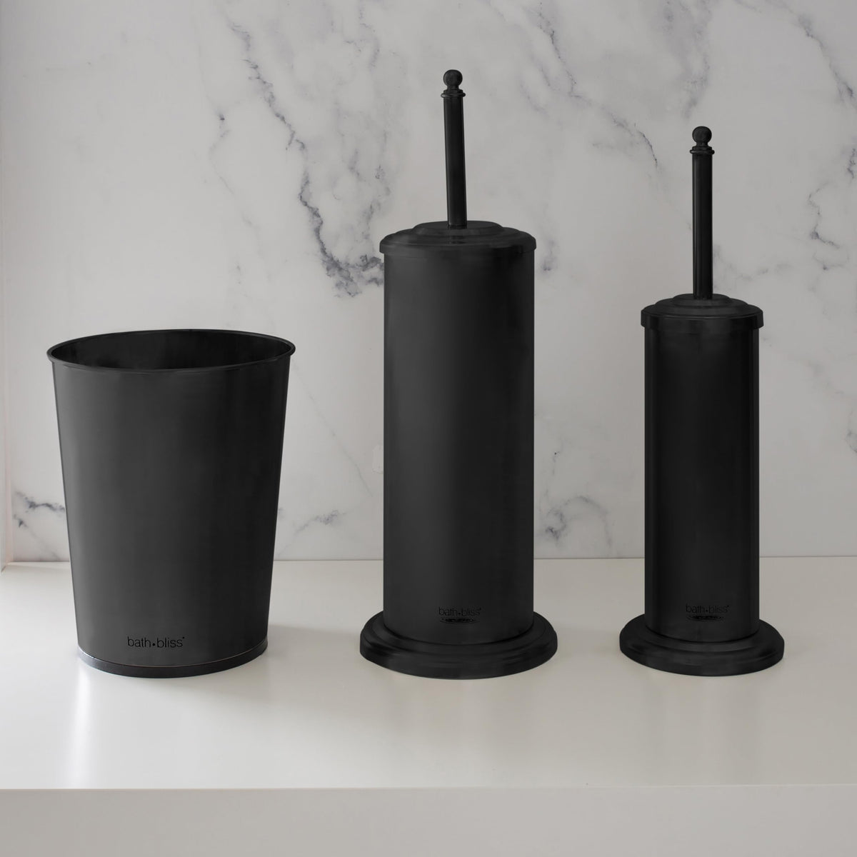 Bath Bliss matte black trash can for a sleek, organized bathroom.
