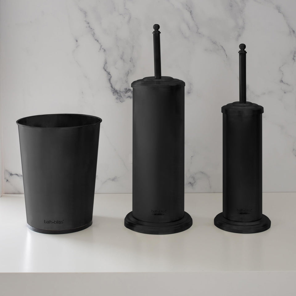 Bath Bliss matte black trash can for a sleek, organized bathroom.