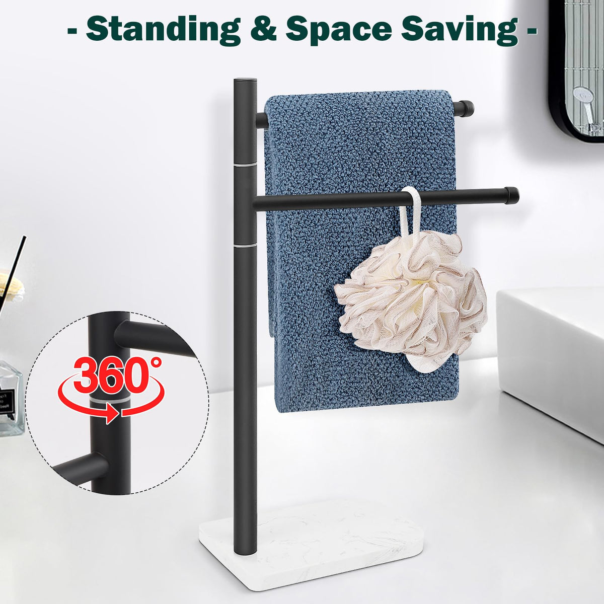 BathAce countertop towel holder keeps towels within reach on kitchen or bath counter.