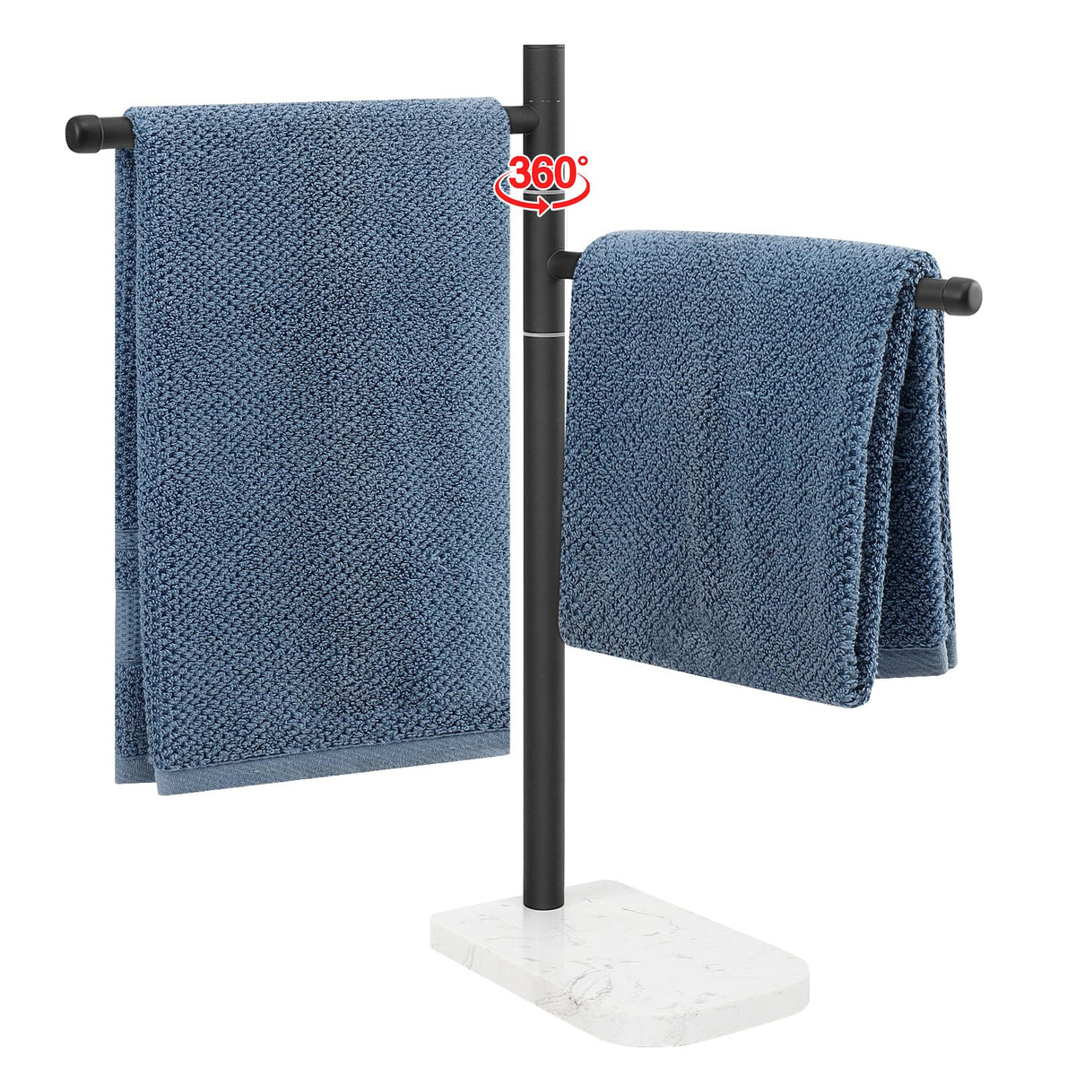BathAce F-Shape towel holder with marble base for a stable countertop setup.