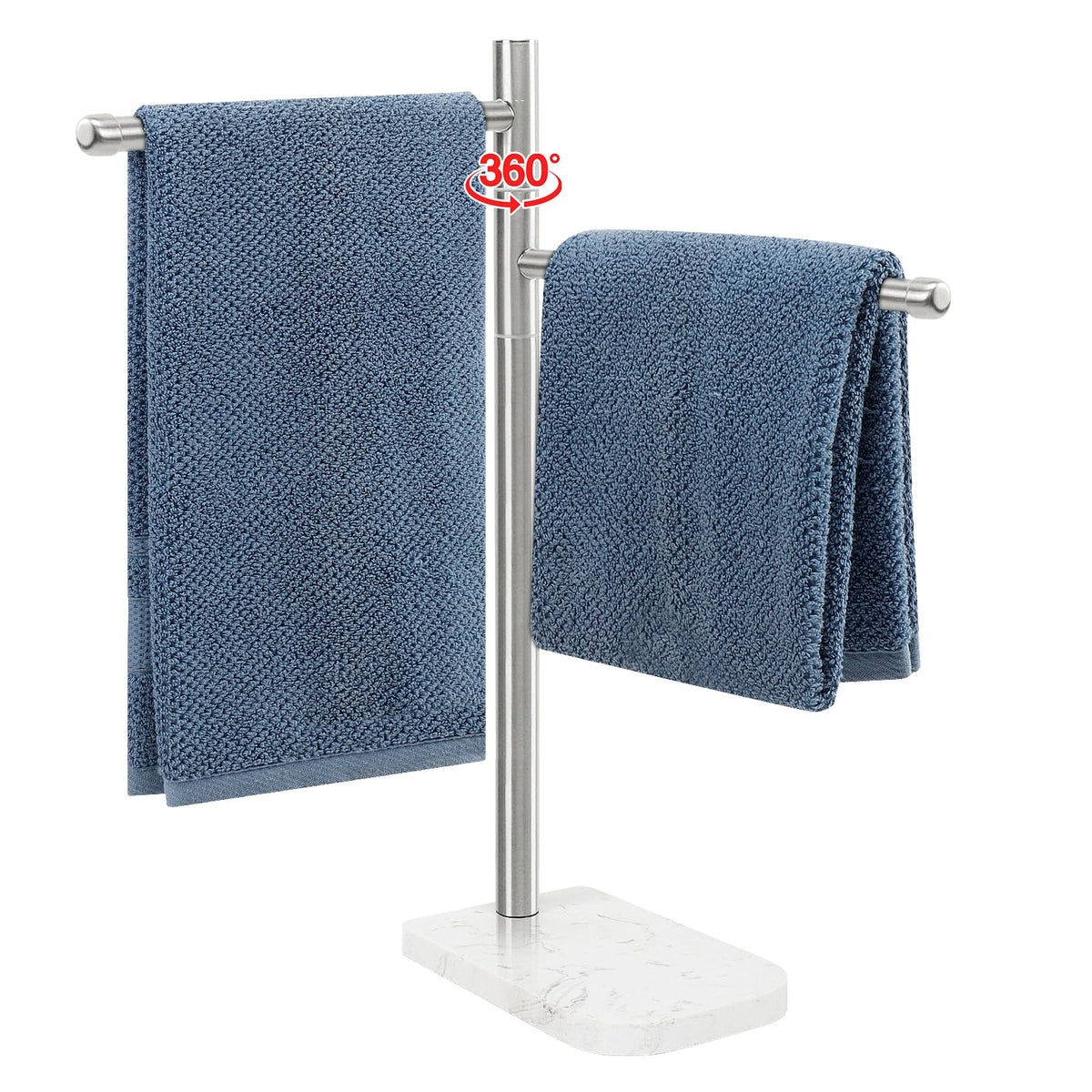BathAce hand towel holder with F‑shape and marble base for stable countertop use.