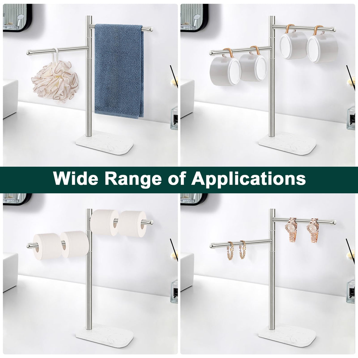 BathAce non-slip pads keep the towel rack steady on smooth surfaces.