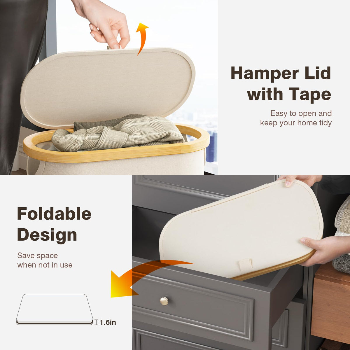 Bathola bamboo handles on the hampers for a comfortable grip