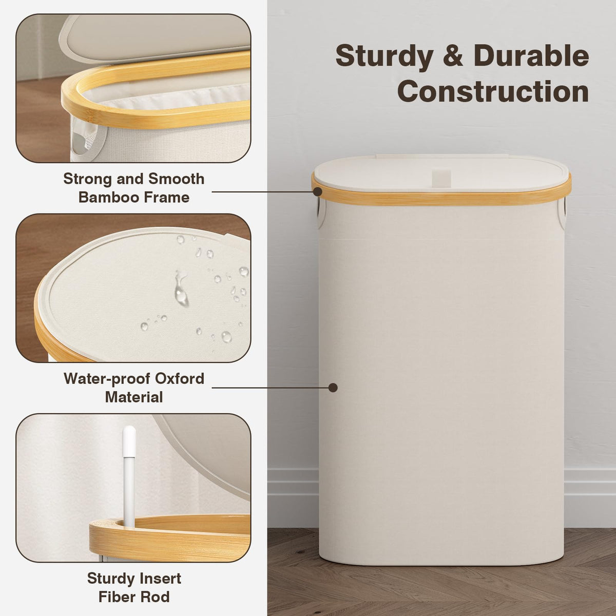 Bathola beige laundry hamper in a bedroom setting