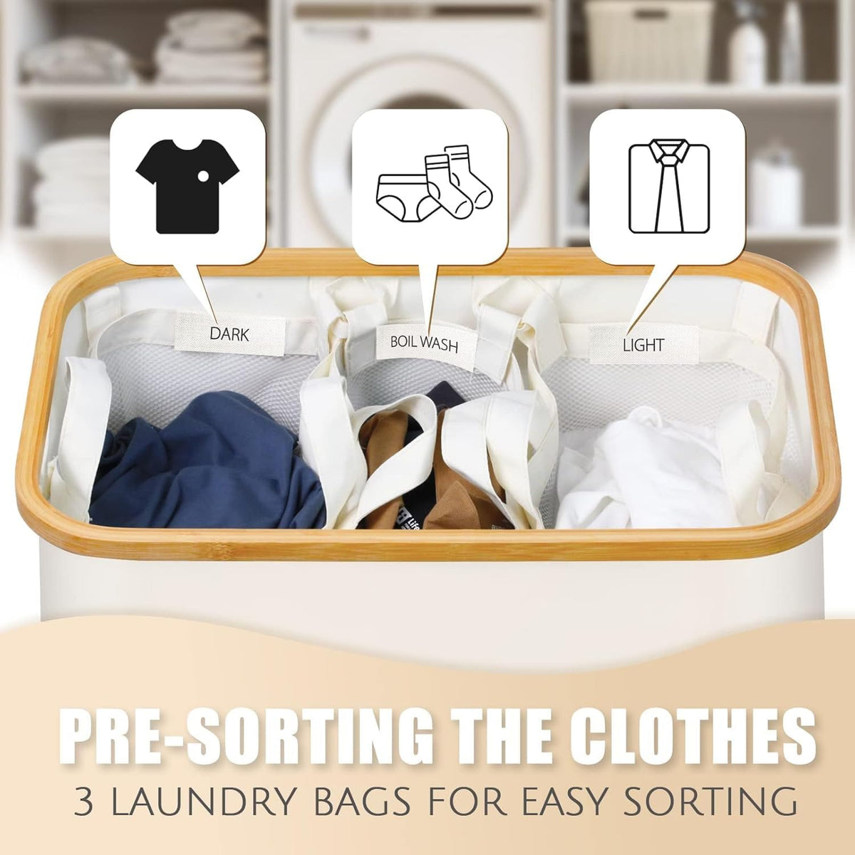Bathola five sorting labels help pre-sort laundry by color and care.
