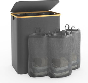 Bathola hampers laundry basket with lid offers 160L capacity, ideal for a week's wardrobe.