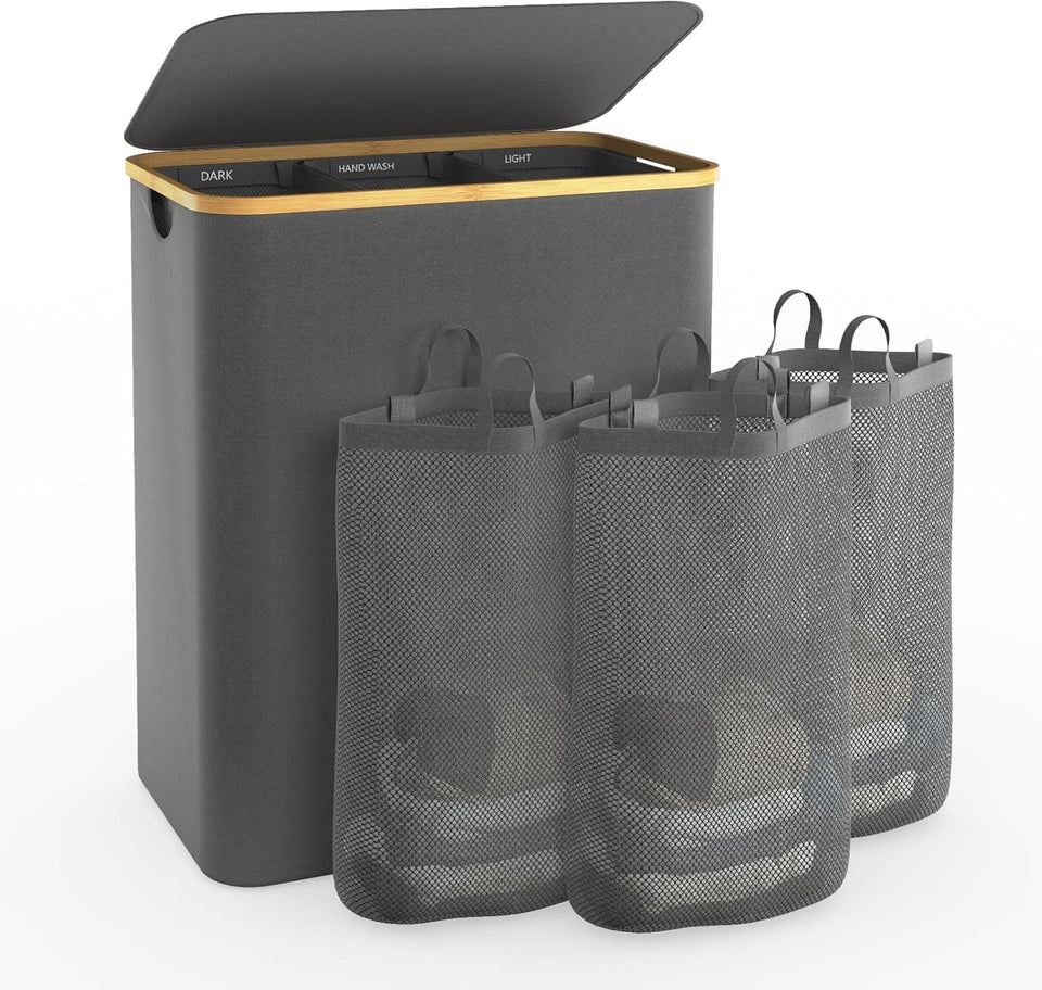 Bathola hampers laundry basket with lid offers 160L capacity, ideal for a week's wardrobe.