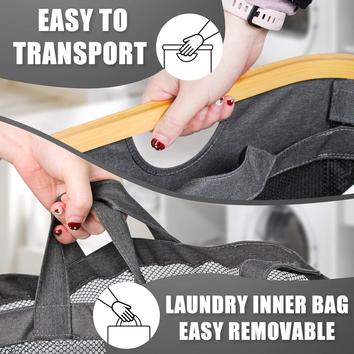 Bathola hampers lid closed maintains clean look by concealing contents.