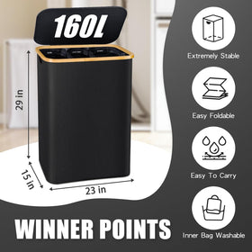 Bathola lid keeps clothes hidden and tidy when not in use.