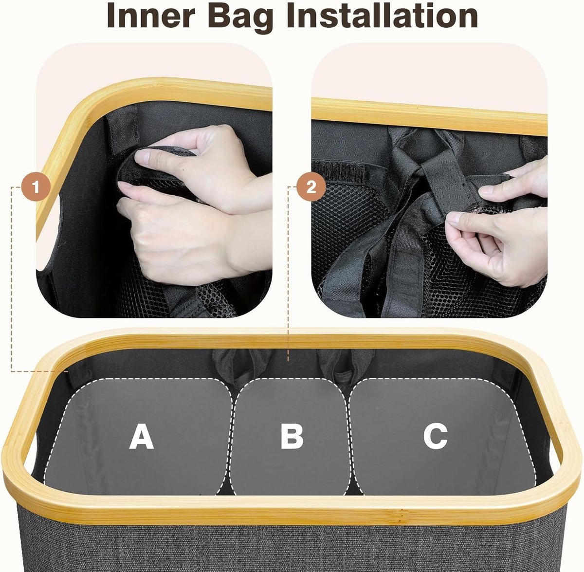 Bathola hampers three inner bags organization helps pre-sort laundry efficiently.