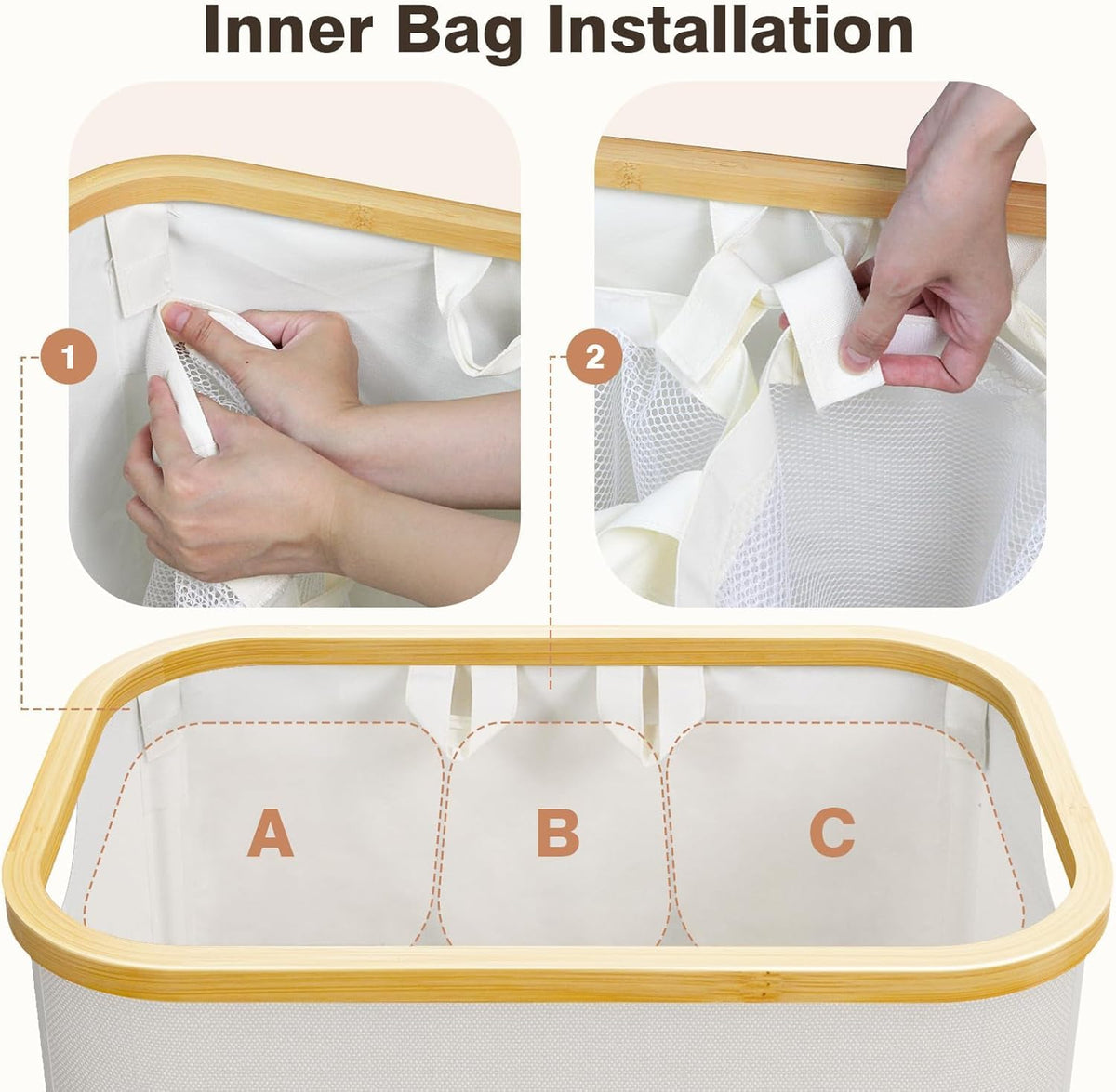 Bathola removable inner bags for the hamper simplify sorting and targeted washing.
