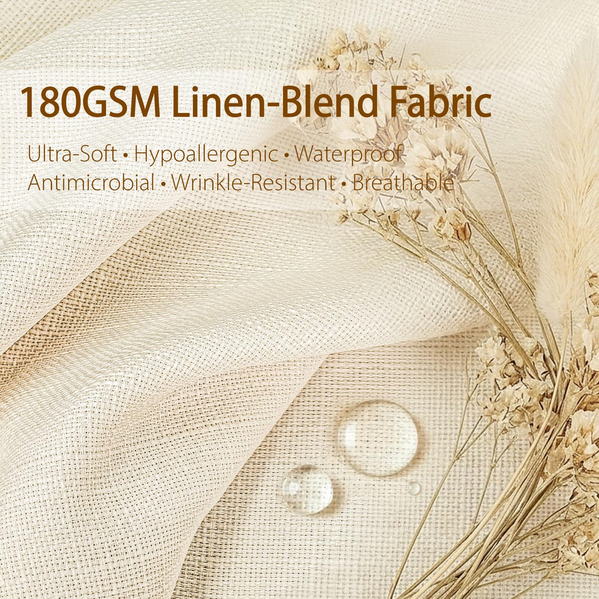 Bathway linen shower curtain cream-fabric-detail complements neutral decor