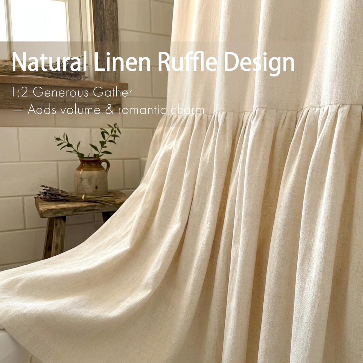 Bathway linen shower curtain natural-texture highlights breathable fabric