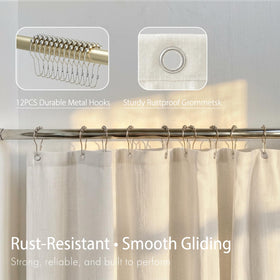 Bathway Linen Shower Curtain neutral tone pairs with wood accents and greenery.