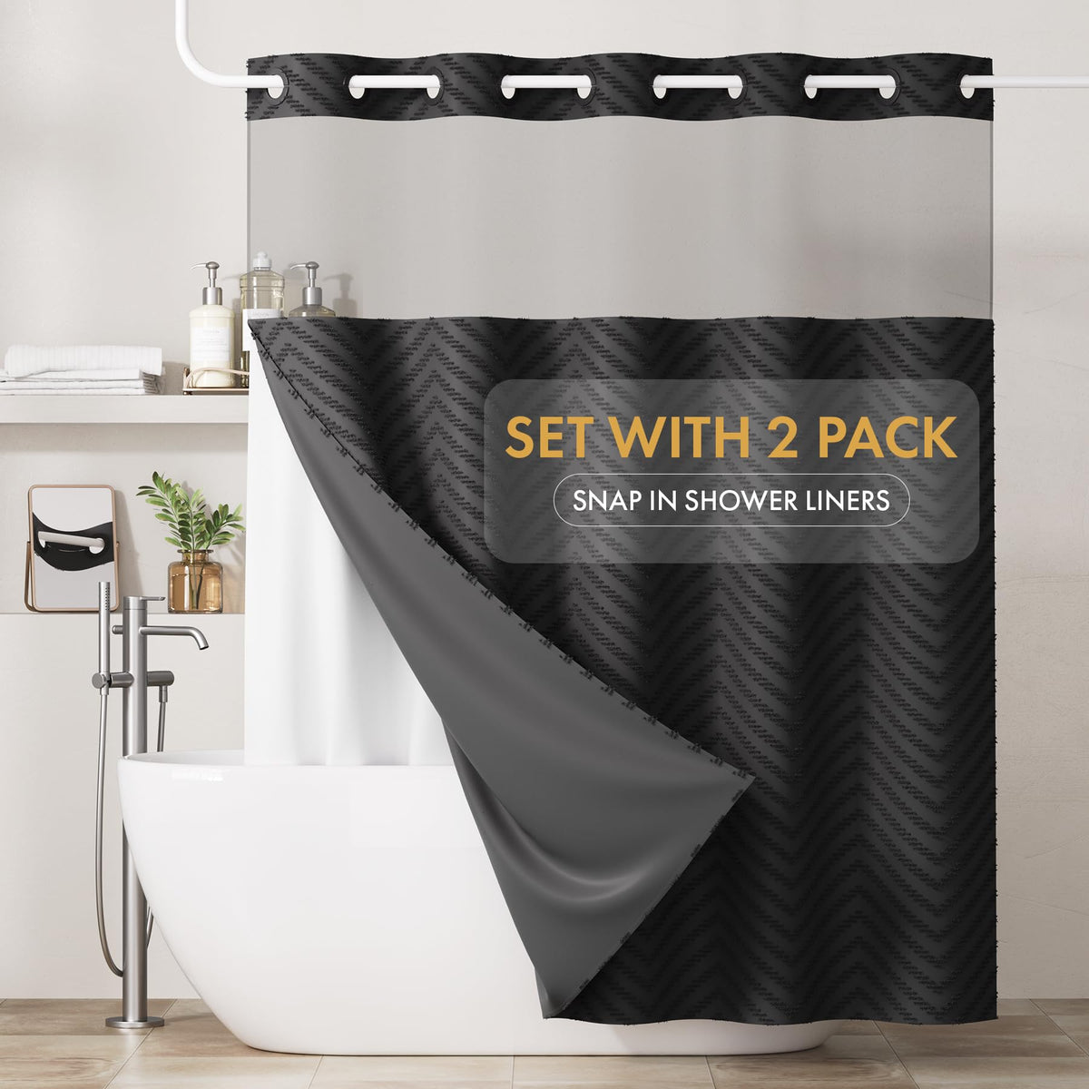Bathway No Hook Shower Curtain sliding on rod for quick, tool-free setup.