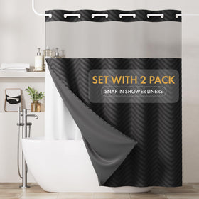 Bathway No Hook Shower Curtain sliding on rod for quick, tool-free setup.