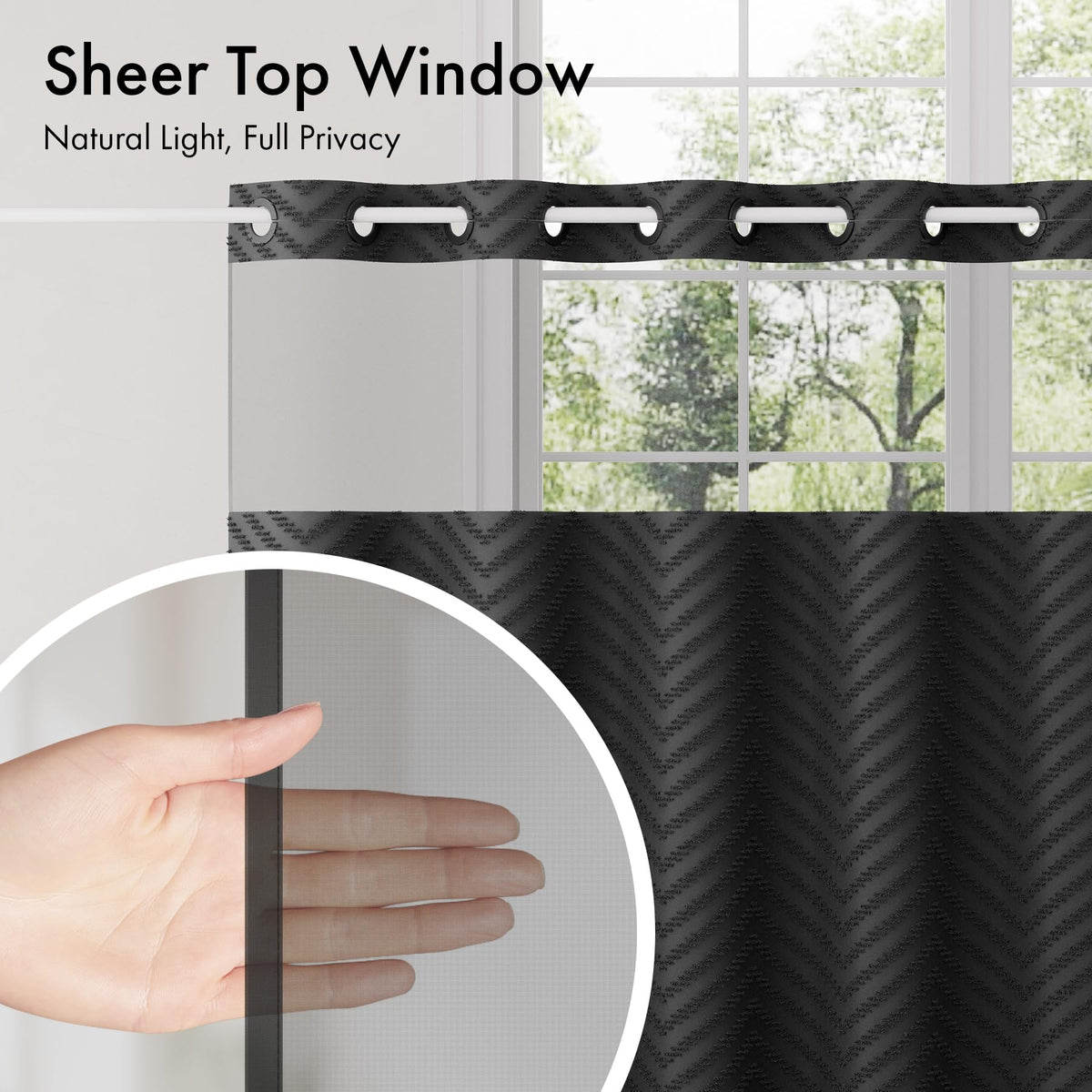 Bathway sheer top window for light and privacy in the shower.