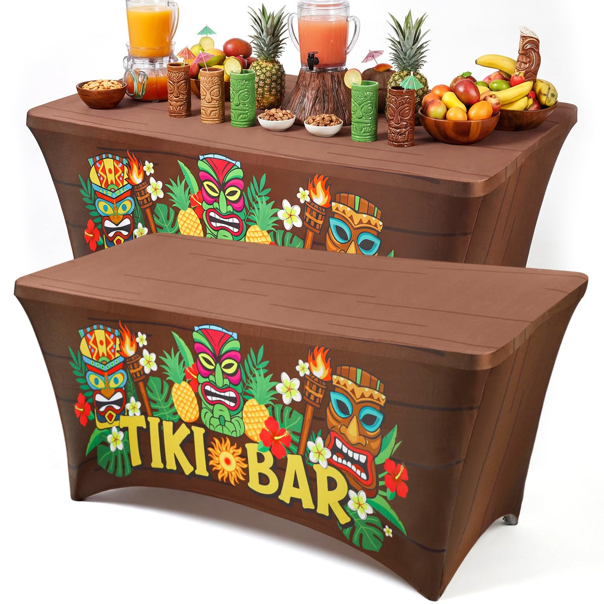 Batiyeer tiki bar tablecloth 72in with vibrant tiki design for outdoor parties