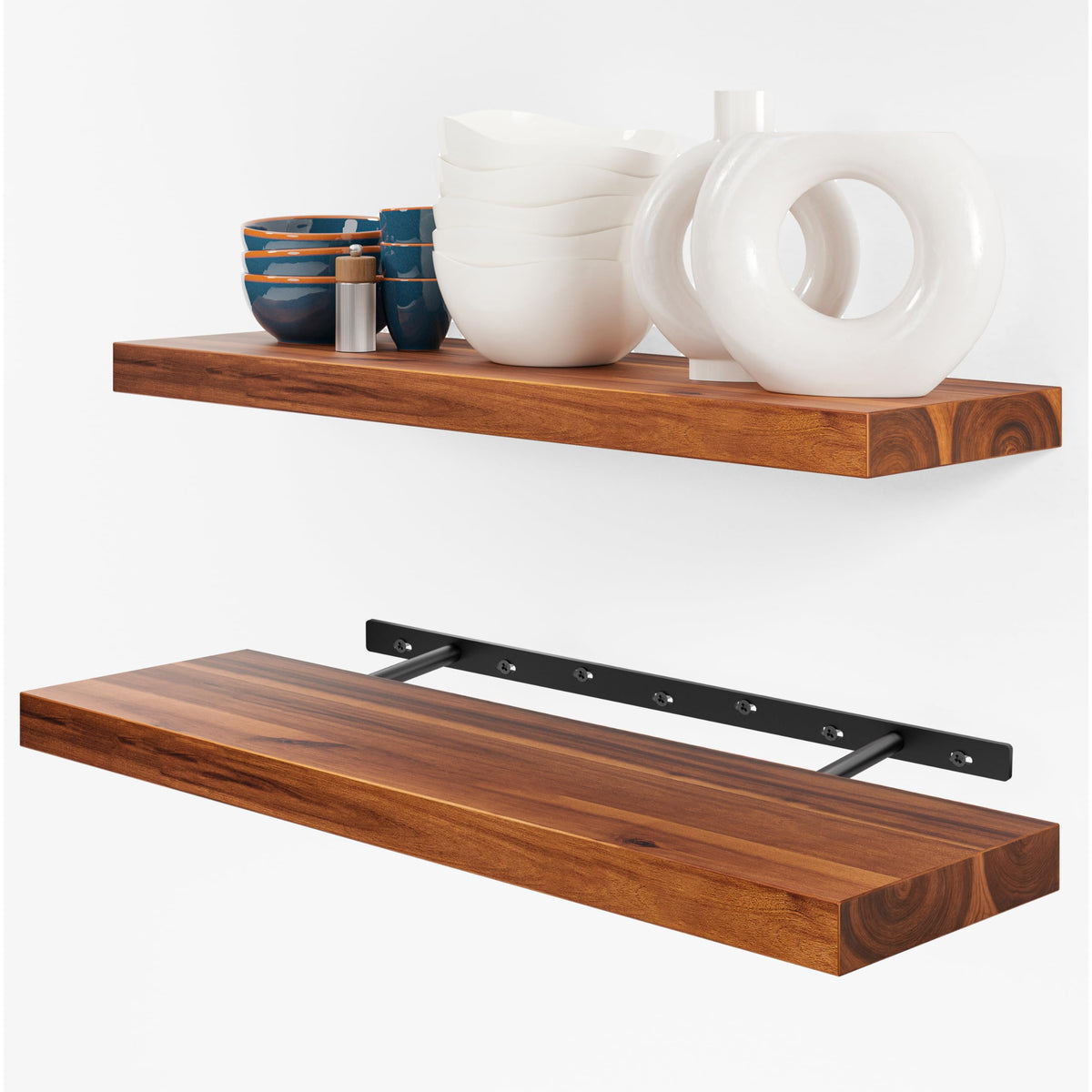 BATODA acacia floating shelves in wall-mounted setup providing rustic storage