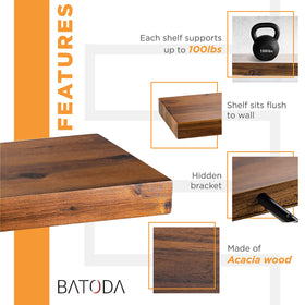 BATODA durable steel brackets complementing wooden shelves for secure mounting