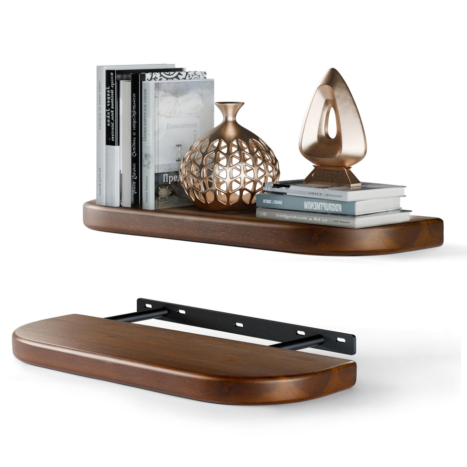 BATODA set of 2 17-inch acacia floating shelves in walnut finish for stylish storage