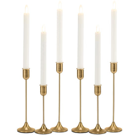 Batoslee brass gold candlestick set on a table centerpiece enhances warm ambiance.