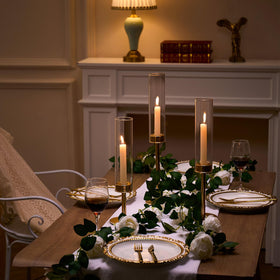 Batoslee wedding table decor with gold hurricane holders