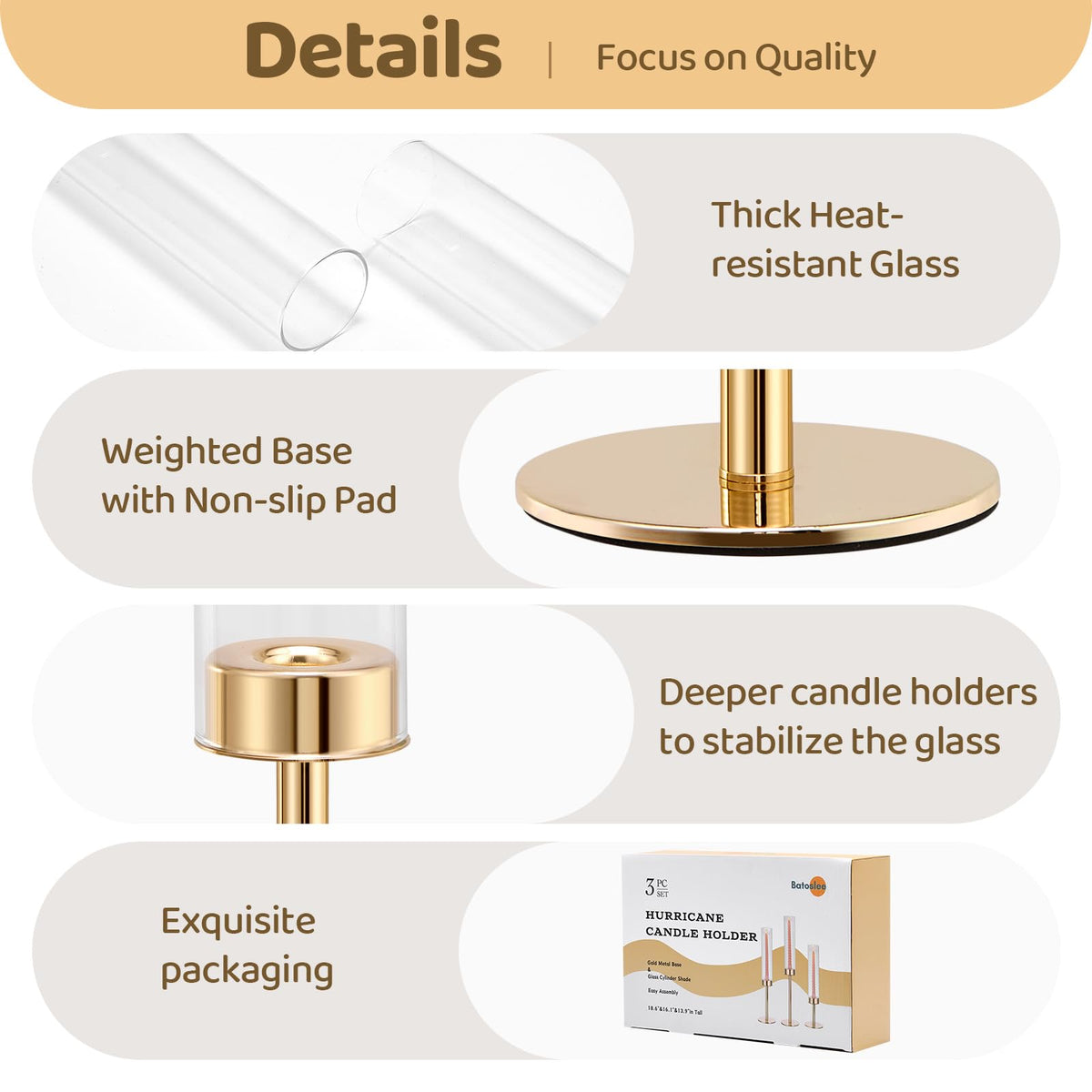 Batoslee windproof glass hurricane shell for stable candlelight