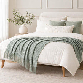 BATTILO HOME Sage Green Throw Blanket in living room setup invites relaxation.