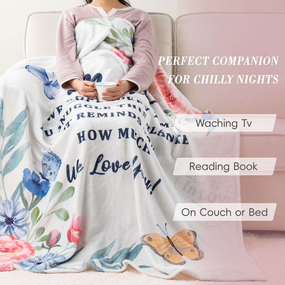Battilo mom blanket cozy lounge look on a couch