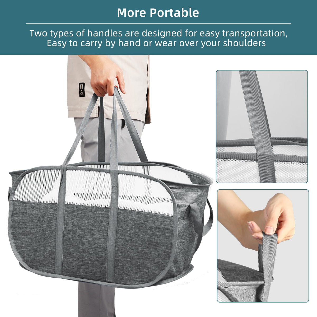 BATTOO collapsible basket side carry strap gray shows versatile handling.