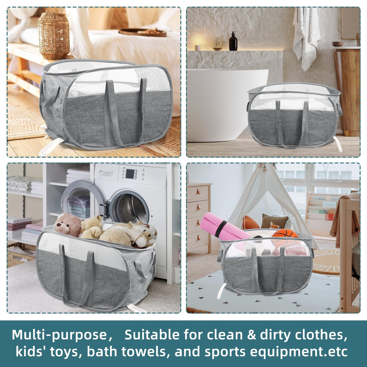 BATTOO gray laundry basket compact storage ready for apartment clutter control.