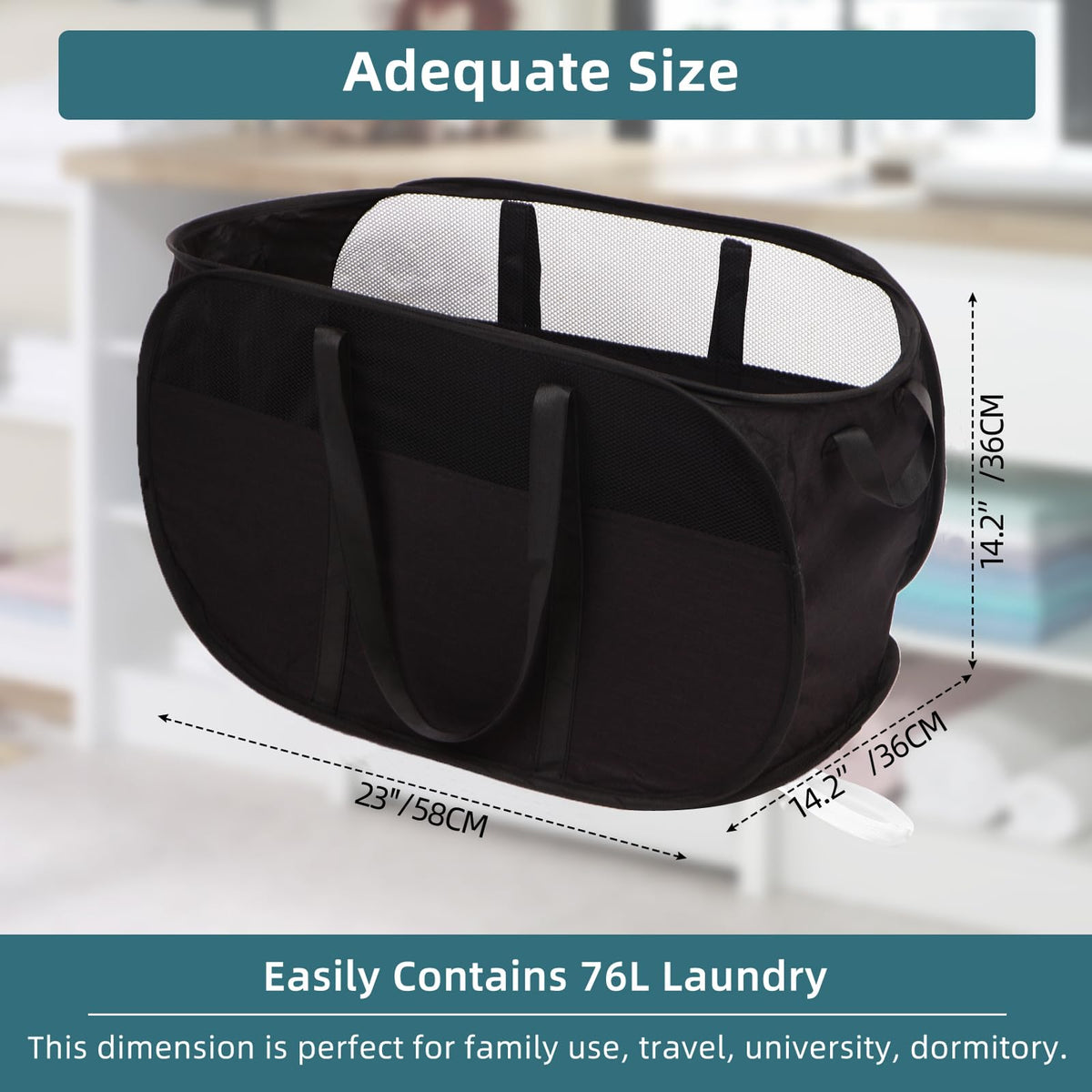 BATTOO laundry basket extended shoulder straps for shoulder carry.