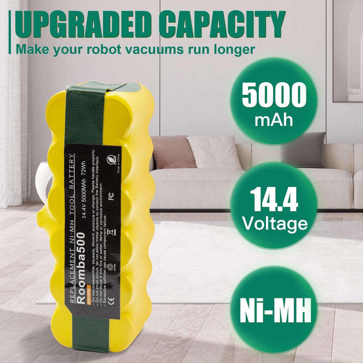 BATTOOL 5.0Ah Ni-MH battery compatible with Roomba R3 and 500 600 700 800 900 series