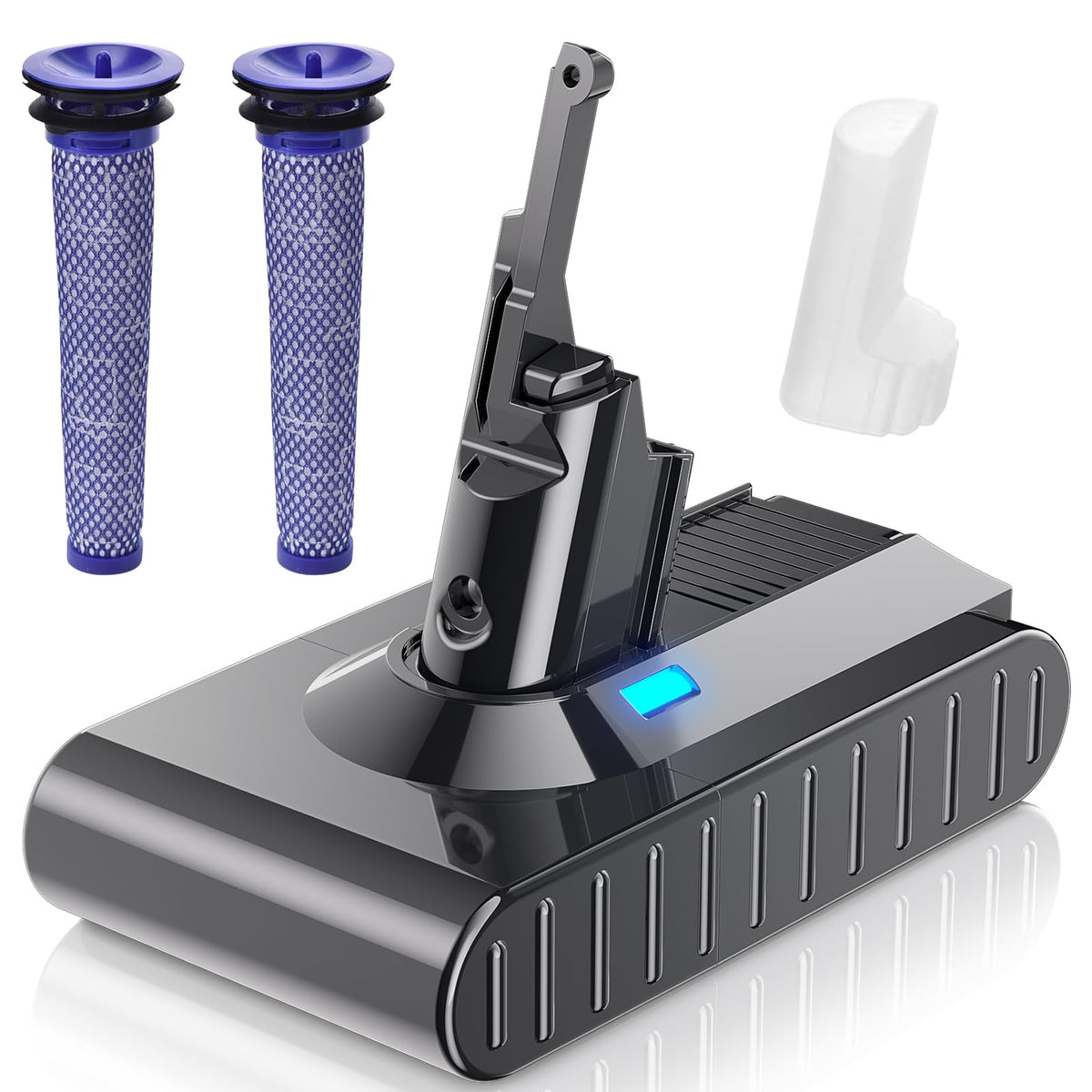BATTOOL Dyson V8 battery 7000mAh with LED indicator for easy status checks.
