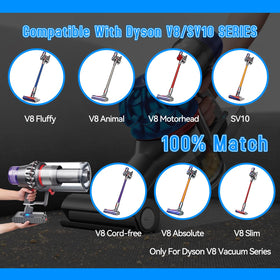 BATTOOL Dyson V8 compatibility chart illustrating broad V8 model support.