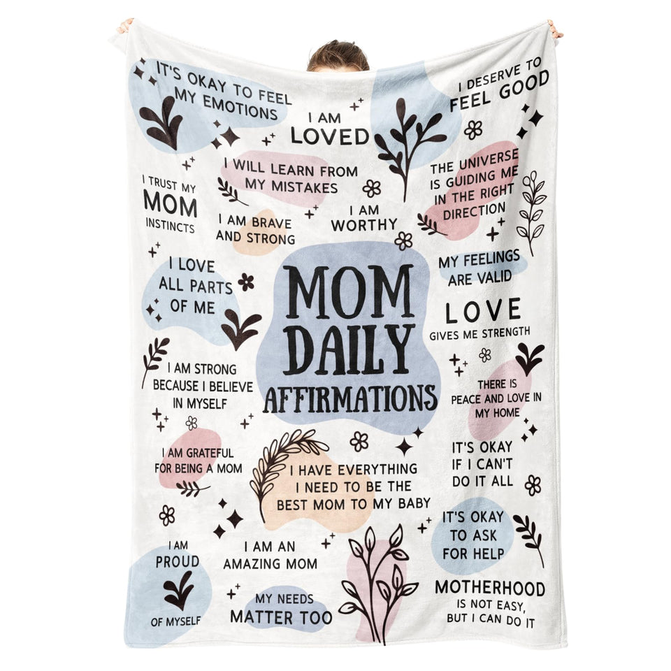 BaubleDazz New Mom blanket affirmations close-up highlighting messages for new moms