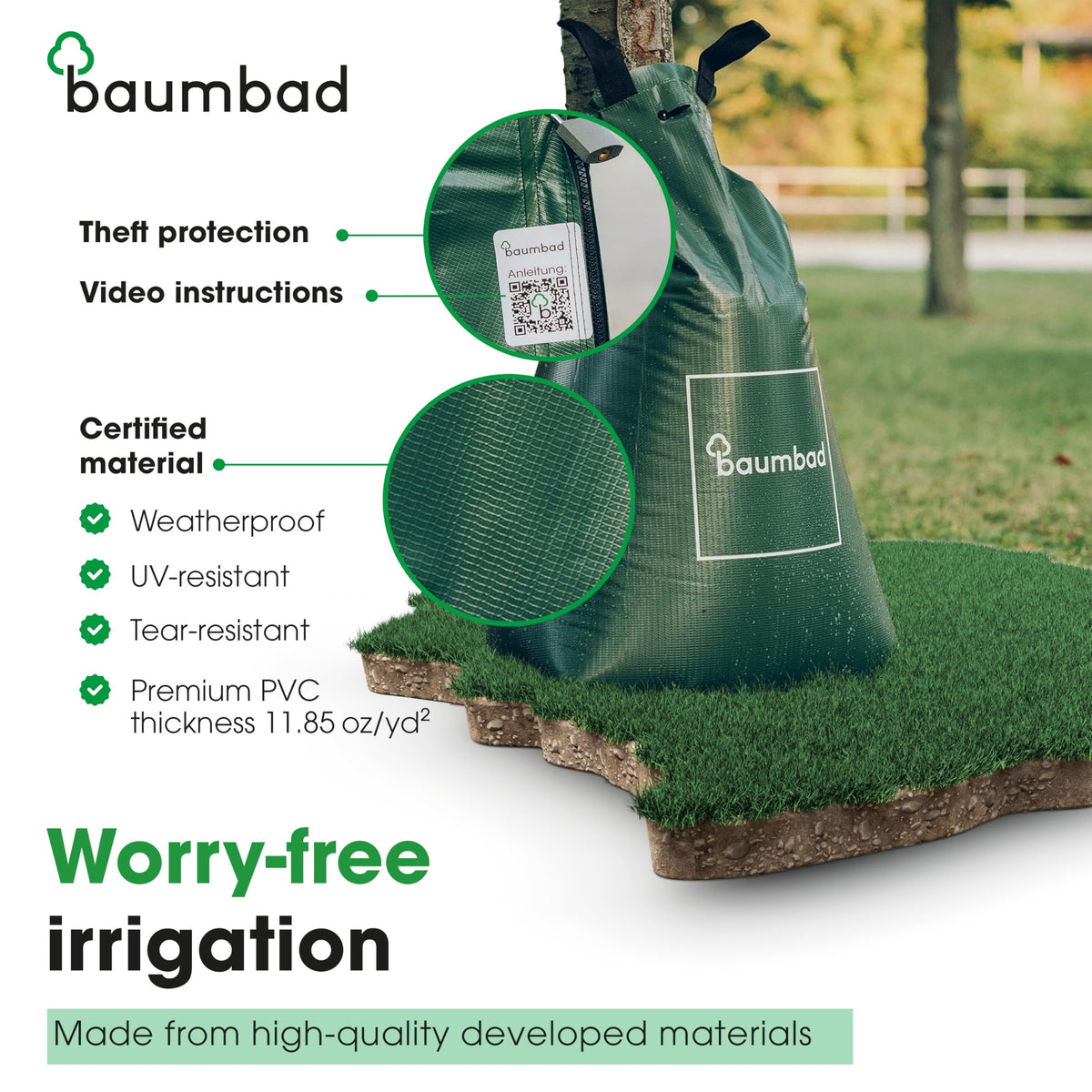 Baumbad even-water distribution promotes uniform root soaking.
