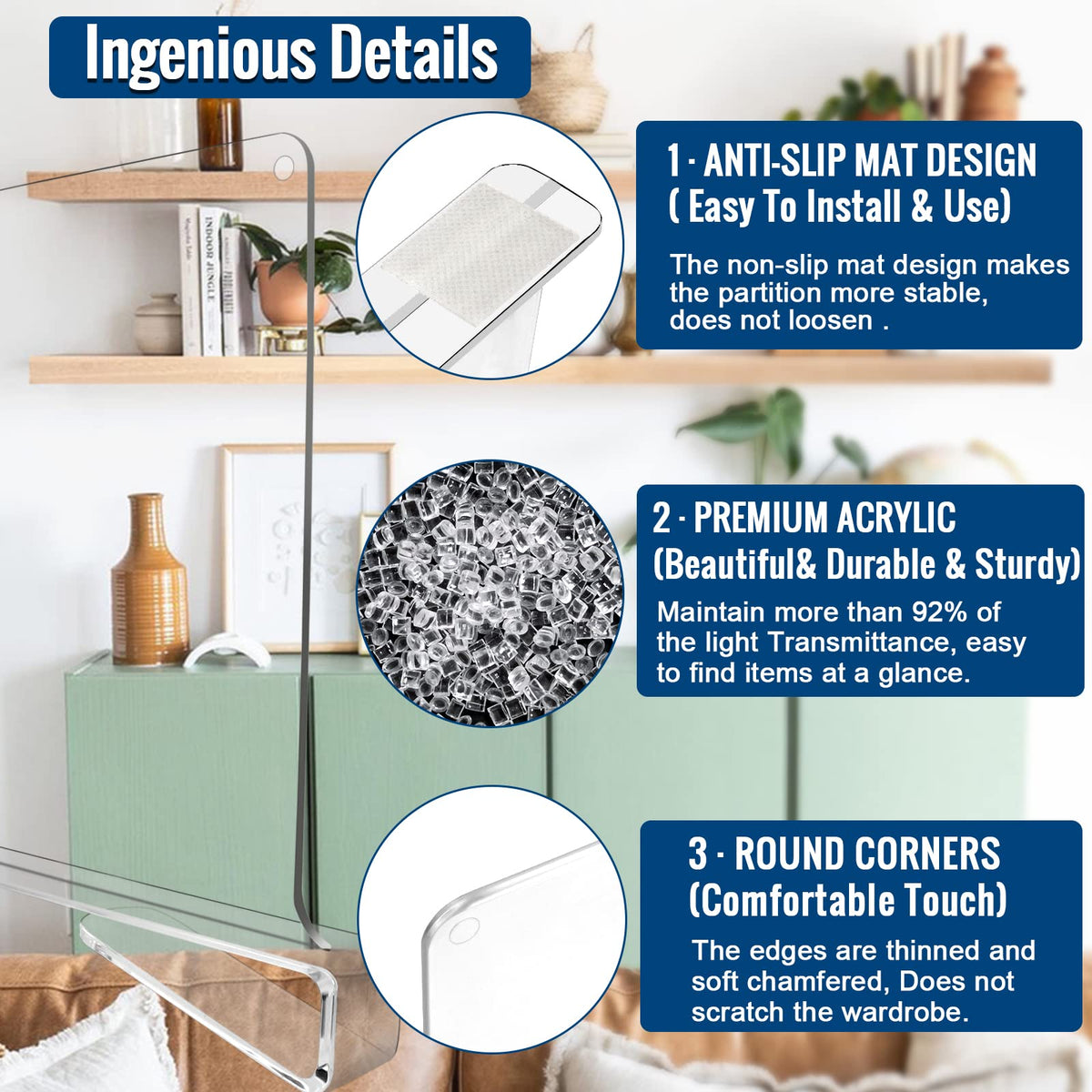 Baumfeuer minimalist clear dividers blend with any decor while organizing clothing and accessories.
