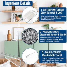 Baumfeuer minimalist clear dividers blend with any decor while organizing clothing and accessories.