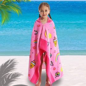Bavilk kids hooded towel at beach or poolside for family fun