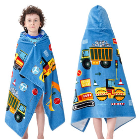 Bavilk Kids Hooded Towel at the beach; soft cotton and quick-dry post-swim wrap.
