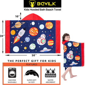Bavilk hooded towel hood dries hair during windy outdoor days.