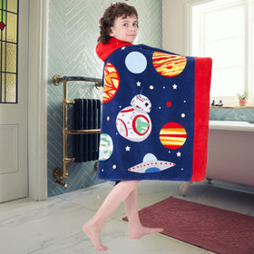 Bavilk kids towel worn by child after swimming, warm and comfy.